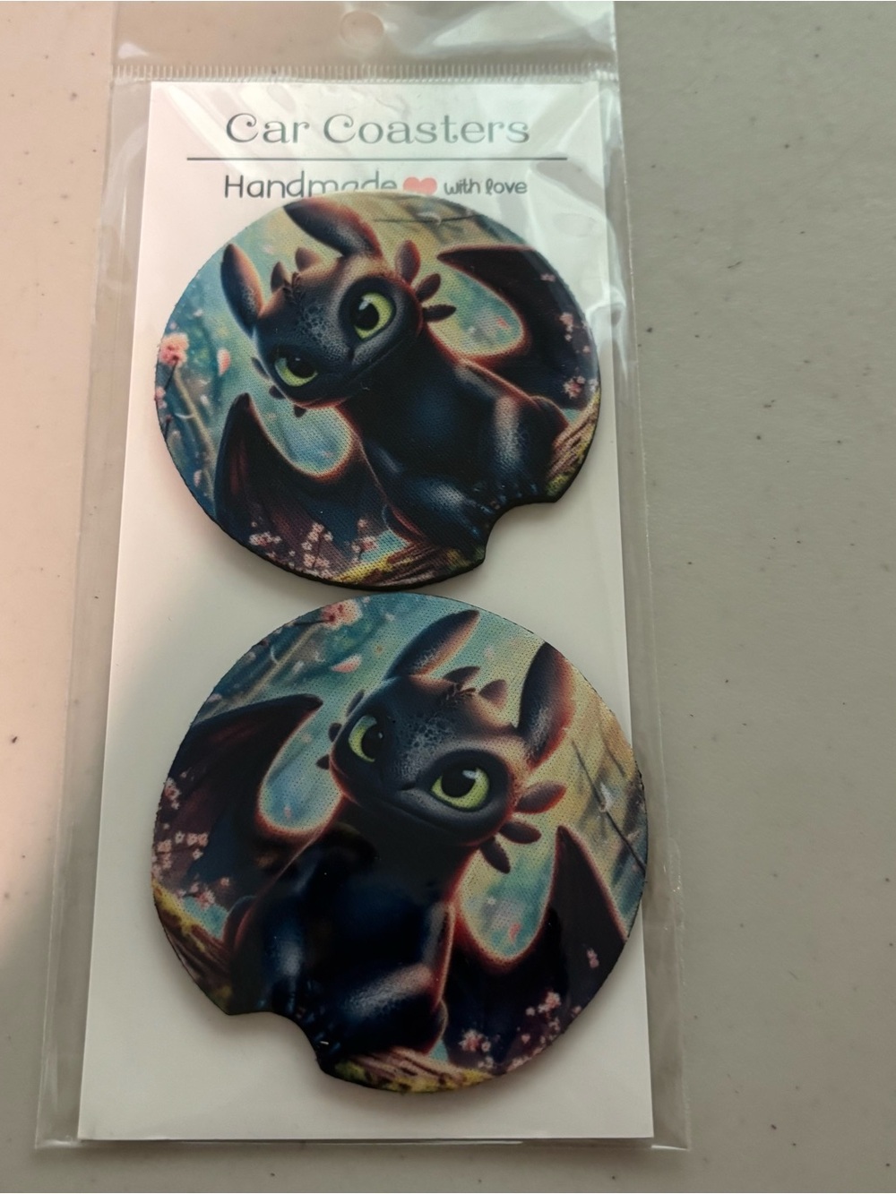Toothless Dragon Car Coasters - rubber. Handmade. New